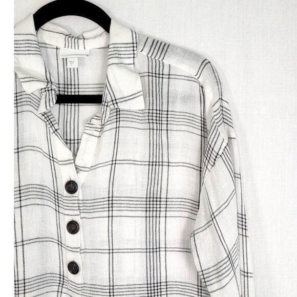 J.Jill Flannel White and Black Long Sleeve Size Large - Picture 2 of 9